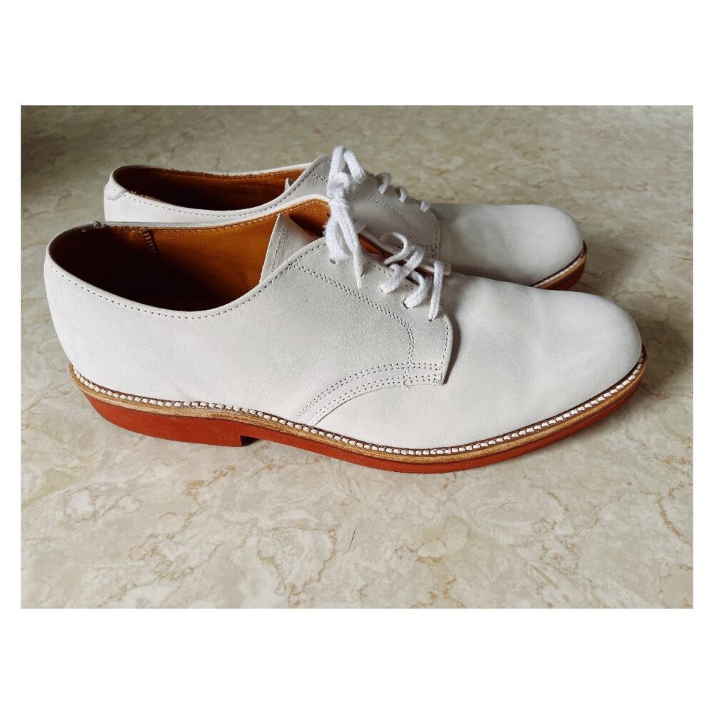 VTG Walk-Over Brand Sz 9.5 Men's Ivory Buck Suede Red Sole Derby Shoe USA